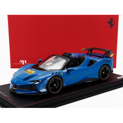 MR MODELS FERRARI SF90 XX STRADALE SPIDER 2024 - CON VETRINA - WITH SHOWCASE - AZZURRO DINO - LIGHT BLUE BLACK YELLOW 1/18