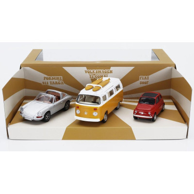 NOREV PORSCHE SET 3X JET-CAR 911 TARGA SPIDER 1969 - FIAT 500 1965 - VOLKSWAGEN T2b CAMPER VAN 1962 - VARIOUS 1/43