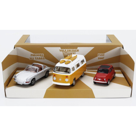 NOREV PORSCHE SET 3X JET-CAR 911 TARGA SPIDER 1969 - FIAT 500 1965 - VOLKSWAGEN T2b CAMPER VAN 1962 - VARIOUS 1/43