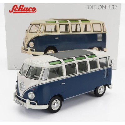 SCHUCO VOLKSWAGEN T1 SAMBA MINIBUS 1962 - BLUE WHITE 1/32