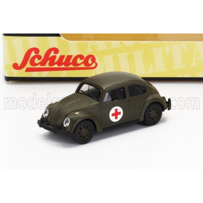 SCHUCO VOLKSWAGEN BEETLE KAFER MAGGIOLINO UNITE MEDICAL ARMEE ALLEMANDE AMBULANCE 1955 - MILITARY GREEN 1/87