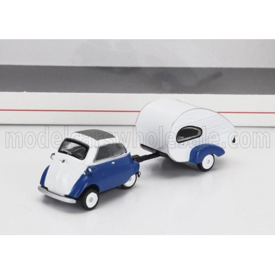 SCHUCO BMW ISETTA WITH CARAVAN 1955 - BLUE WHITE 1/87