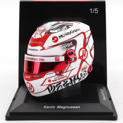 SPARK MODEL BELL HELMET F1  CASCO HELMET HAAS VF-23 TEAM MONEYGRAM HAAS N 20 SINGAPORE GP 2023 KEVIN MAGNUSSEN - WHITE RED 1/5