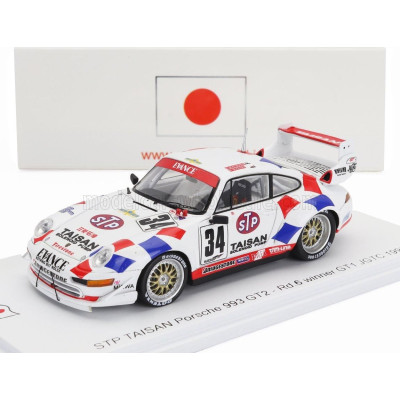 SPARK MODEL PORSCHE 911 993 GT2 TEAM STP TAISAN N 34 WINNER ROUND 6 GT1 JGTC 1995 TAUGIO MATSUDA - KEIICHI SUZUKI - WHITE BLUE R