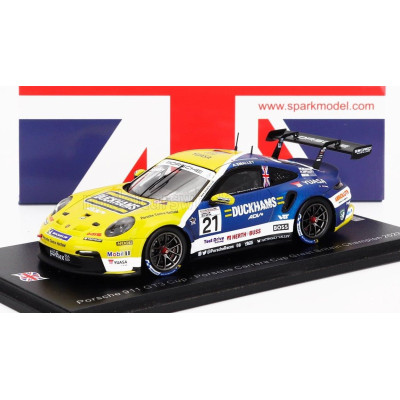 SPARK MODEL PORSCHE 911 992 GT3 CUP N 21 PORSCHE CARRERA CUP BRITISH CHAMPION 2023 ADAM SMALLEY - YELLOW BLUE 1/43