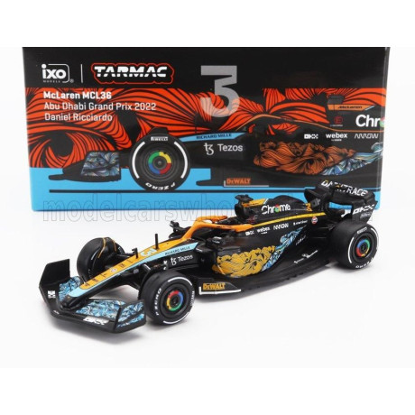 TARMAC McLAREN F1  MCL36 TEAM MCLAREN N 3 ABU DHABI GP 2022 DANIEL RICCIARDO - ORANGE LIGHT BLUE 1/64