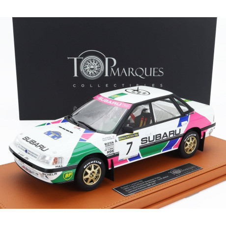 TOPMARQUES SUBARU LEGACY RS N 7 2nd SWEDISH RALLY 1992 COLIN McRAE - DEREK RINGER - CON VETRINA - WITH SHOWCASE - WHITE GREEN PI