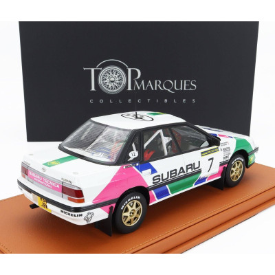 TOPMARQUES SUBARU LEGACY RS N 7 2nd SWEDISH RALLY 1992 COLIN McRAE - DEREK RINGER - CON VETRINA - WITH SHOWCASE - WHITE GREEN PI