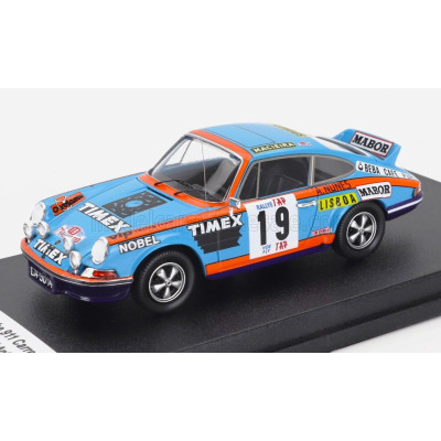 TROFEU PORSCHE 911 CARRERA RS COUPE N 19 RALLY TAP 1973 AMERICO NUNES - ANTONIO MORAIS - LIGHT BLUE ORANGE 1/43