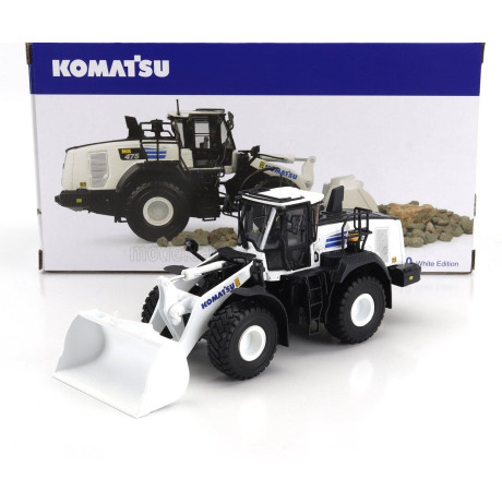 UNIVERSAL HOBBIES KOMATSU WA475-10 RUSPA GOMMATA TRACTOR SCRAPER 2010 - WHITE BLACK 1/50