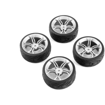 Spec T MS Wheel Offset 3 Silver w/Tire 4ks pro 1/10 Silniční