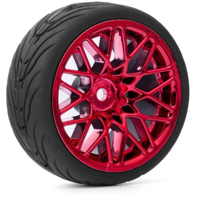 Spec T LS Wheel Offset 3 Red w/Tire 4ks pro 1/10 Silniční