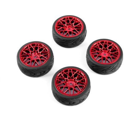 Spec T LS Wheel Offset 3 Red w/Tire 4ks pro 1/10 Silniční
