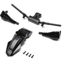 Alkatrész a Losi 1:4 Moto SM motorkerékpár RC modelljéhez: sárvédő, kézvédők, kormány, fekete színben.