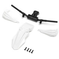 Alkatrész a Moto SM motorkerékpár Losi 1:4 RC modelljéhez: sárvédő, kézvédők, kormány, fehér.