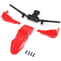 Alkatrész a Losi 1:4 Moto SM motorkerékpár RC modelljéhez: sárvédő, kézvédők, kormány, piros.