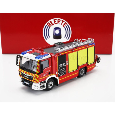 ALERTE MAN TGM 15.290 TANKER TRUCK SAPEURS POMPIERS FTP ROSENBAUER SDIS 87 2020 - RED YELLOW WHITE 1/43