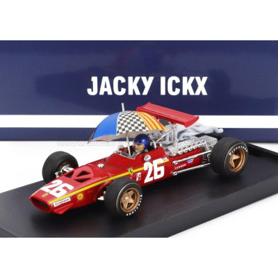 BRUMM FERRARI F1  312 N 26 WINNER FRANCE GP 1968 JACKY ICKX - WITH PILOT FIGURE AND UMBRELLA - RED WHITE 1/43