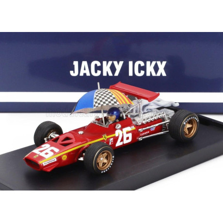 BRUMM FERRARI F1  312 N 26 WINNER FRANCE GP 1968 JACKY ICKX - WITH PILOT FIGURE AND UMBRELLA - RED WHITE 1/43