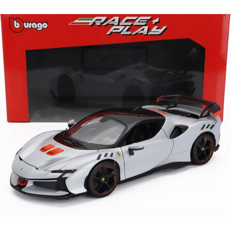 BURAGO FERRARI SF90XX STRADALE 2024 - BIANCO ARTICO - WHITE MET ORANGE BLACK 1/18