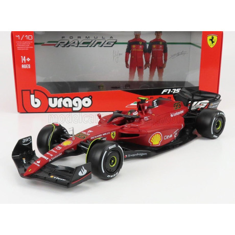 BURAGO FERRARI F1-75 SCUDERIA FERRARI N 55 SEASON 2022 CARLOS SAINZ - WHITE WHEELS - EXCLUSIVE CARMODEL - RED 1/18