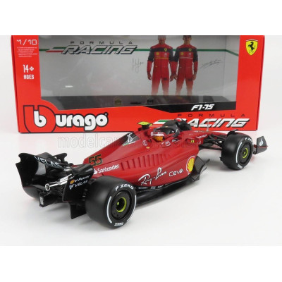 BURAGO FERRARI F1-75 SCUDERIA FERRARI N 55 SEASON 2022 CARLOS SAINZ - WHITE WHEELS - EXCLUSIVE CARMODEL - RED 1/18