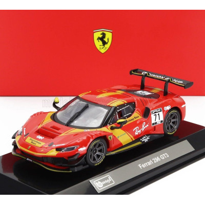 BURAGO FERRARI 296 GT3 3.0L TWIN TURBO V6 N 71 RACING 2023 - CON VETRINA - WITH SHOWCASE - RED YELLOW 1/43