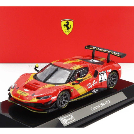 BURAGO FERRARI 296 GT3 3.0L TWIN TURBO V6 N 71 RACING 2023 - CON VETRINA - WITH SHOWCASE - RED YELLOW 1/43