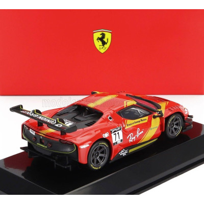 BURAGO FERRARI 296 GT3 3.0L TWIN TURBO V6 N 71 RACING 2023 - CON VETRINA - WITH SHOWCASE - RED YELLOW 1/43