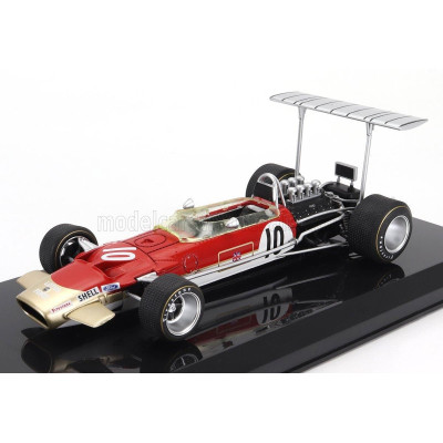 EDICOLA LOTUS F1  TYPE 49B N 10 WORLD CHAMPION SEASON 1968 GRAHAM HILL - CON VETRINA - WITH SHOWCASE - RED WHITE GOLD 1/24