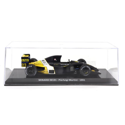 EDICOLA MINARDI F1  M191 FORD N 23 SEASON 1991 PIERLUIGI MARTINI - CON VETRINA - WITH SHOWCASE - YELLOW BLACK WHITE 1/24