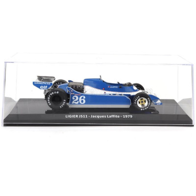 EDICOLA LIGIER F1  JS11 N 26 SEASON 1979 JACQUES LAFFITE - CON VETRINA - WITH SHOWCASE - LIGHT BLUE WHITE 1/24