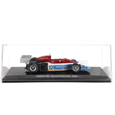 EDICOLA MARCH F1  761 N 10 SEASON 1976 RONNIE PETERSON - CON VETRINA - WITH SHOWCASE - BLUE WHITE RED 1/24
