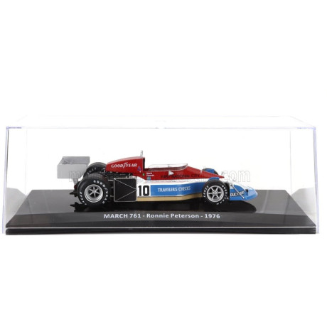 EDICOLA MARCH F1  761 N 10 SEASON 1976 RONNIE PETERSON - CON VETRINA - WITH SHOWCASE - BLUE WHITE RED 1/24