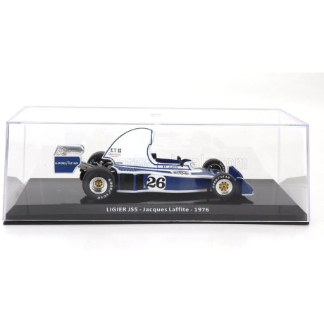EDICOLA LIGIER F1  JS5 N 26 SEASON 1976 JACQUES LAFFITE - CON VETRINA - WITH SHOWCASE - LIGHT BLUE WHITE 1/24