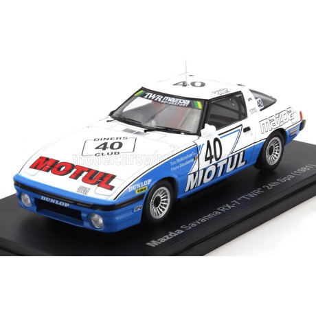 EDICOLA MAZDA SAVANNA RX-7 TEAM MOTUL TWR N 40 WINNER 24h SPA 1981 TOM WALKINSHAW - PIERRE DIEUDONNE - WHITE BLUE 1/24