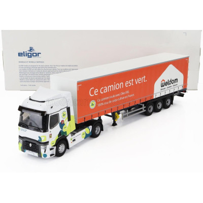 ELIGOR RENAULT T-LINE TRUCK TELONATO WELDOM TRANSPORTS 2023 - WHITE ORANGE 1/43