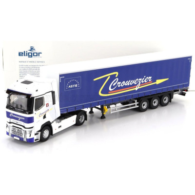 ELIGOR RENAULT T520 TRUCK TELONATO CROUVEZIER TRANSPORTS 2021 - WHITE BLUE 1/43