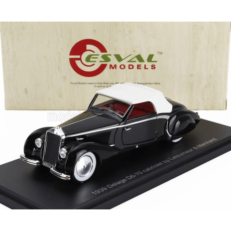 ESVAL MODEL DELAGE D6-70 CABRIOLET LETOURNEUR & MARCHAND CLOSED 1939 - BLACK WHITE 1/43