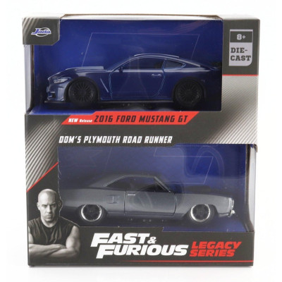 JADA FORD USA SET 2X FAST & FURIOUS - MUSTANG GT COUPE 2016 - PLYMOUTH ROAD RUNNER 1970 - BLUE GREY 1/32