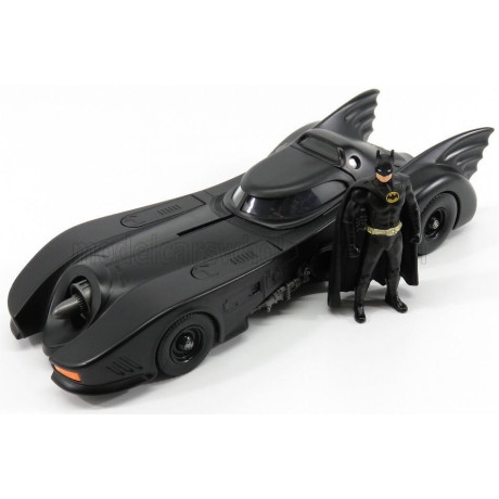 JADA BATMAN BATMOBILE MOVIE 1989 WITH BATMAN FIGURE - MATT BLACK 1/24