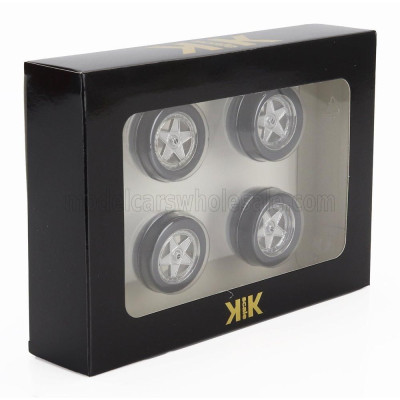 KK SCALE ACCESSORIES SET 4X WHEELS AND RIMS FOR FERRARI F40 1987 - BLACK CHROME 1/18