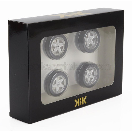 KK SCALE ACCESSORIES SET 4X WHEELS AND RIMS FOR FERRARI F40 1987 - BLACK CHROME 1/18