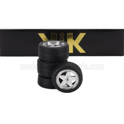 KK SCALE ACCESSORIES SET 4X WHEELS AND RIMS FOR FERRARI F40 1987 - BLACK CHROME 1/18