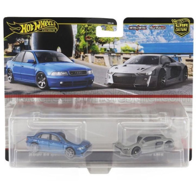 MATTEL HOT WHEELS AUDI SET 2X A4 S4 2008 + R8 2020 - BLUE GREY 1/64