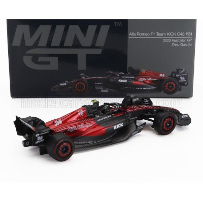 MINI GT ALFA ROMEO F1  C43 TEAM STAKE N 24 AUSTRALIAN GP 2023 ZHOU GUANYU - BLACK RED 1/64