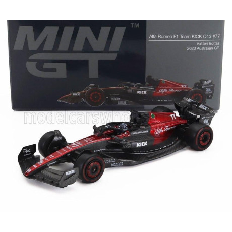 MINI GT ALFA ROMEO F1  C43 TEAM STAKE N 77 AUSTRALIAN GP 2023 VALTTERI BOTTAS - BLACK RED 1/64