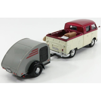 MOTOR MAX VOLKSWAGEN T1 TYPE 2 DOUBLE CABINE WITH TRAILER 1962 - RED CREAM 1/24