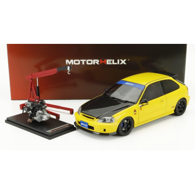 MOTORHELIX HONDA CIVIC EK9 TYPE R SPOON WITH ENGINE AND ACCESSORIES 1999 - YELLOW BLACK CARBON 1/18