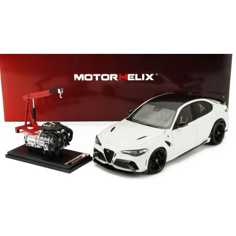 MOTORHELIX ALFA ROMEO GIULIA GTAm WITH ENGINE AND ACCESSORIES 2021 - WHITE 1/18